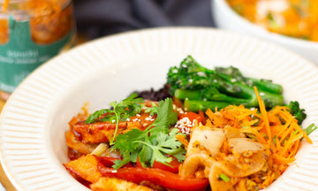 Sticky Gochujang Tofu Bowl with Kimchi