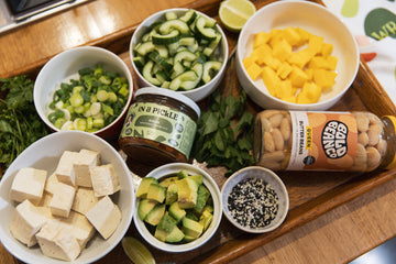 Summer Sesame Tofu Bowl with Kimchi & Mango