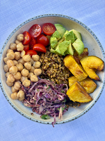 Easy Autumn Grain Bowl with Beetroot Sauerkraut Slaw